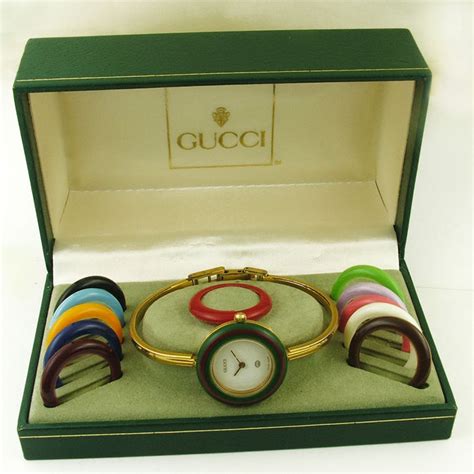 vintage 80s gucci women's bangle watch 1100-l|gucci vintage watch changeable bezel.